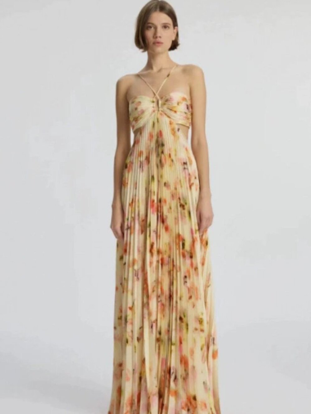 A.L.C. Moira Satin Pleated Maxi Dress